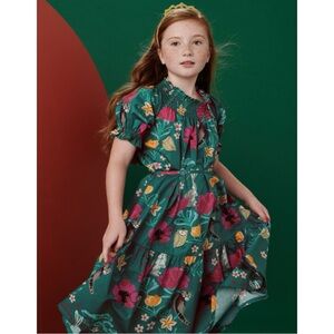 Tea Collection Puff Sleeve Dress in Forest Floral in Green, sz Girls 10yr